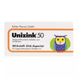 UNIZINK 50 maagsapresistente tabletten, 20 stuks