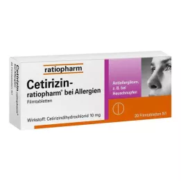 CETIRIZIN-ratiopharm voor allergieën 10 mg filmomhulde tabletten, 20 stuks