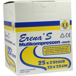Erena Steriel gaaskompres 7,5x7, 25x2 st