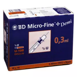 BD MICRO-FINE+ Insulinespuit 0,3 ml U100 0,3x8 mm, 100 stuks
