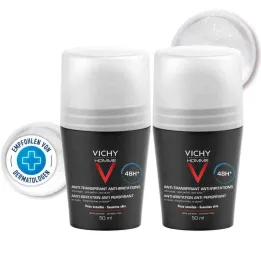 Vichy Homme Deodorant Roll-on voor de gevoelige huid 48h Dp (2x50 ml)