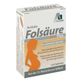 FOLSÄURE 400 Plus B12+jodiumtabletten, 120 stuks
