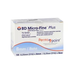 BD MICRO-FINE+ 8 pennaalden 0,25x8 mm, 100 stuks