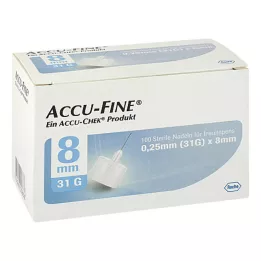 ACCU FINE steriele naalden voor insulinepennen 8 mm 31 G, 100 stuks