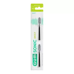 GUM SONIC DAILY Vervangingsborstelkoppen zwart, 2 st