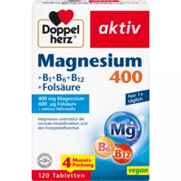 DOPPELHERZ Magnesium 400+B1+B12+Foliumzuur Tabl., 120 st