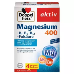 DOPPELHERZ Magnesium 400+B1+B6+B12+Foliumzuur Tabletten, 120 stuks