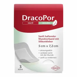 Dracopor Sensitive 5x7,2 cm steriel met siliconenlijm, 3 st