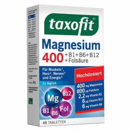 Taxofit Magnesium 400 + B1 + B6 + B12 + foliumzuurtabletten, 45 stuks