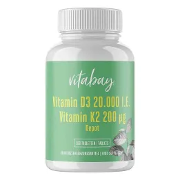 Vitamine D3 Depot 20.000 IE + Vitamine K2 200 mg tabletten (180 stuks)