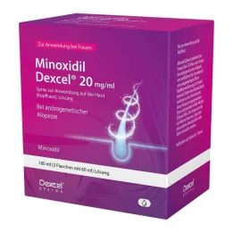 Minoxidil Dexcel 20 mg/ml spray voor gebruik op de hoofdhuid, 3x60 ml