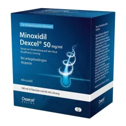 Minoxidil Dexcel 50 mg/ml spray voor gebruik op de hoofdhuid, 3x60 ml