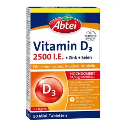 Abbey Vitamine D3 2500 IE minitabletten, 50 stuks